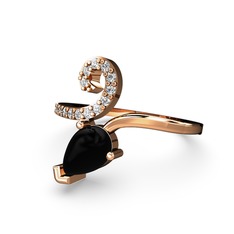 Sarmaşık Damla Yüzük - Swarovski ve siyah zirkon 18 ayar rose altın yüzük #g1nreh