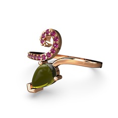 Sarmaşık Damla Yüzük - Rodolit garnet ve peridot 14 ayar rose altın yüzük #gd2gun