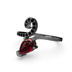 Sarmaşık Damla Yüzük - Siyah zirkon ve garnet 925 ayar siyah rodyum kaplama gümüş yüzük #ghltmf