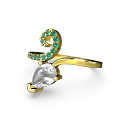 Sarmaşık Damla Yüzük - Yeşil kuvars ve beyaz zirkon 925 ayar altın kaplama gümüş yüzük #gtdx6j