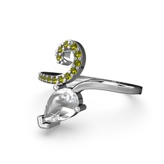 Peridot ve swarovski 18 ayar beyaz altın yüzük