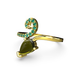 Sarmaşık Damla Yüzük - Yeşil kuvars ve peridot 8 ayar altın yüzük #hhy3r6