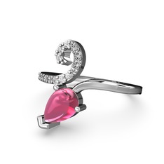 Swarovski ve pembe kuvars 8 ayar beyaz altın yüzük