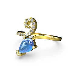 Sarmaşık Damla Yüzük - Swarovski ve akuamarin 925 ayar altın kaplama gümüş yüzük #iaet3y