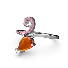 Sarmaşık Damla Yüzük - Pembe kuvars ve sitrin 18 ayar beyaz altın yüzük #it8myx