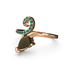 Sarmaşık Damla Yüzük - Kök zümrüt ve dumanlı kuvars 8 ayar rose altın yüzük #jag4lz