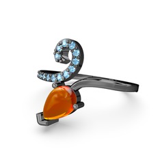 Sarmaşık Damla Yüzük - Akuamarin ve sitrin 925 ayar siyah rodyum kaplama gümüş yüzük #jb7755