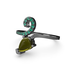 Yeşil kuvars ve peridot 925 ayar siyah rodyum kaplama gümüş yüzük