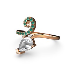 Kök zümrüt ve swarovski 14 ayar rose altın yüzük