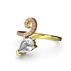 Sarmaşık Damla Yüzük - Pembe kuvars ve swarovski 925 ayar altın kaplama gümüş yüzük #kk8h2w