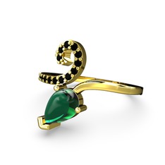 Sarmaşık Damla Yüzük - Siyah zirkon ve yeşil kuvars 8 ayar altın yüzük #kobych