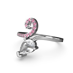 Sarmaşık Damla Yüzük - Pembe kuvars ve swarovski 8 ayar beyaz altın yüzük #lhreqp