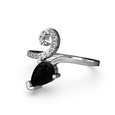 Sarmaşık Damla Yüzük - Swarovski ve siyah zirkon 18 ayar beyaz altın yüzük #lve3fz