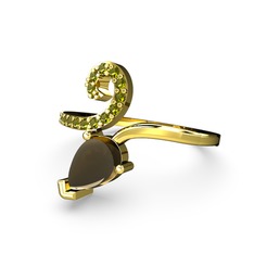 Sarmaşık Damla Yüzük - Peridot ve dumanlı kuvars 14 ayar altın yüzük #m2ple9