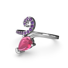 Sarmaşık Damla Yüzük - Ametist ve pembe kuvars 18 ayar beyaz altın yüzük #mdjf3i