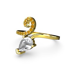 Sarmaşık Damla Yüzük - Sitrin ve swarovski 14 ayar altın yüzük #mukk5f