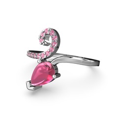 Sarmaşık Damla Yüzük - Pembe kuvars 18 ayar beyaz altın yüzük #my01f4
