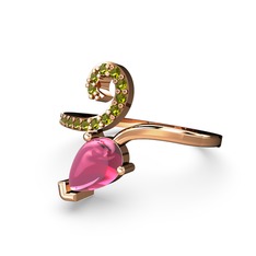 Sarmaşık Damla Yüzük - Peridot ve pembe kuvars 8 ayar rose altın yüzük #no1izn