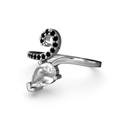 Sarmaşık Damla Yüzük - Siyah zirkon ve swarovski 18 ayar beyaz altın yüzük #o7y6og