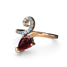 Akuamarin ve garnet 925 ayar rose altın kaplama gümüş yüzük
