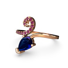 Rodolit garnet ve lab safir 8 ayar rose altın yüzük