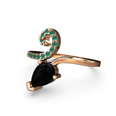 Sarmaşık Damla Yüzük - Kök zümrüt ve siyah zirkon 14 ayar rose altın yüzük #ohwyau