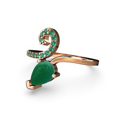 Yeşil kuvars ve kök zümrüt 925 ayar rose altın kaplama gümüş yüzük