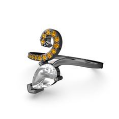 Sarmaşık Damla Yüzük - Sitrin ve swarovski 925 ayar siyah rodyum kaplama gümüş yüzük #pibxns