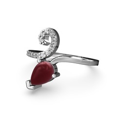 Swarovski ve kök yakut 14 ayar beyaz altın yüzük