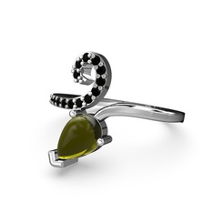 Siyah zirkon ve peridot 14 ayar beyaz altın yüzük