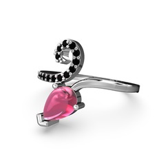 Siyah zirkon ve pembe kuvars 18 ayar beyaz altın yüzük