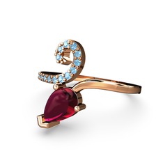 Akuamarin ve rodolit garnet 8 ayar rose altın yüzük