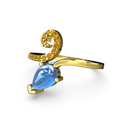 Sarmaşık Damla Yüzük - Sitrin ve akuamarin 14 ayar altın yüzük #smpn60