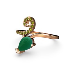 Sarmaşık Damla Yüzük - Peridot ve kök zümrüt 925 ayar rose altın kaplama gümüş yüzük #snoa9d