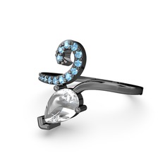 Sarmaşık Damla Yüzük - Akuamarin ve swarovski 925 ayar siyah rodyum kaplama gümüş yüzük #soqhaz