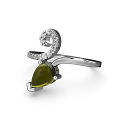 Sarmaşık Damla Yüzük - Swarovski ve peridot 14 ayar beyaz altın yüzük #t6l9ry