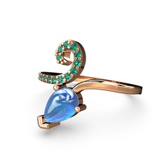 Yeşil kuvars ve akuamarin 925 ayar rose altın kaplama gümüş yüzük