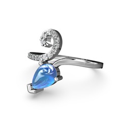 Swarovski ve akuamarin 18 ayar beyaz altın yüzük