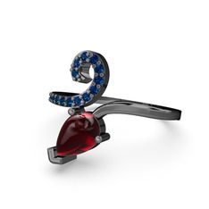 Sarmaşık Damla Yüzük - Lab safir ve garnet 925 ayar siyah rodyum kaplama gümüş yüzük #ujocu0