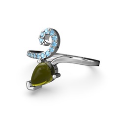 Akuamarin ve peridot 8 ayar beyaz altın yüzük