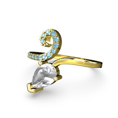 Sarmaşık Damla Yüzük - Akuamarin ve swarovski 14 ayar altın yüzük #ur3hgw