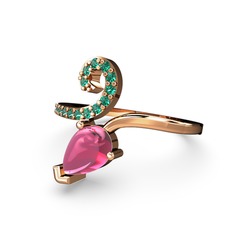 Yeşil kuvars ve pembe kuvars 925 ayar rose altın kaplama gümüş yüzük