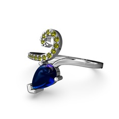 Peridot ve lab safir 18 ayar beyaz altın yüzük