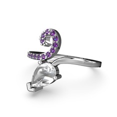 Sarmaşık Damla Yüzük - Ametist ve beyaz zirkon 18 ayar beyaz altın yüzük #wdmtp8