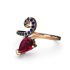 Lab safir ve rodolit garnet 14 ayar rose altın yüzük