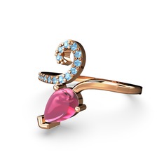 Akuamarin ve pembe kuvars 14 ayar rose altın yüzük