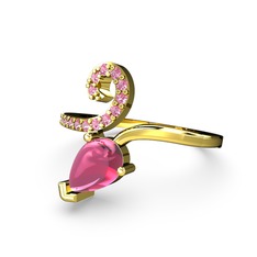 Pembe kuvars 925 ayar altın kaplama gümüş yüzük