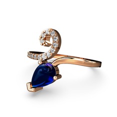 Beyaz zirkon ve lab safir 14 ayar rose altın yüzük