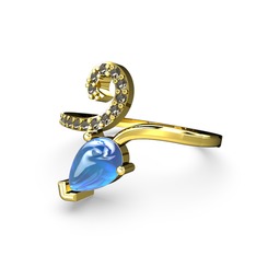 Dumanlı kuvars ve akuamarin 8 ayar altın yüzük