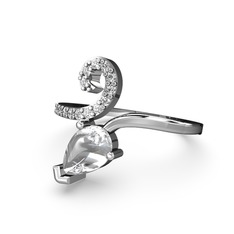 Sarmaşık Damla Yüzük - Beyaz zirkon ve swarovski 14 ayar beyaz altın yüzük #y2y1s2
